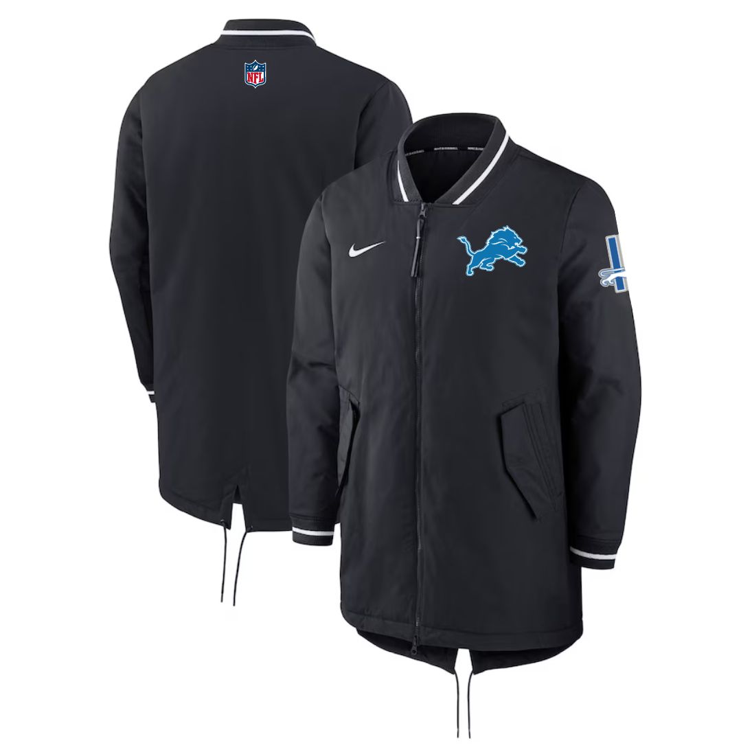 Men 2026 NFL Detroit Lions black Extended Cotton Jacket style 01
